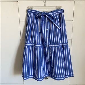 Blue and white striped midi skirt